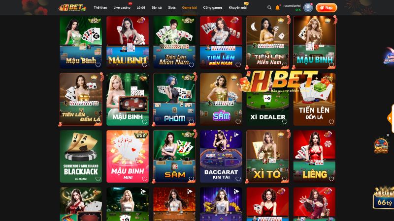 Top game bài hấp dẫn nhất tại HBET 